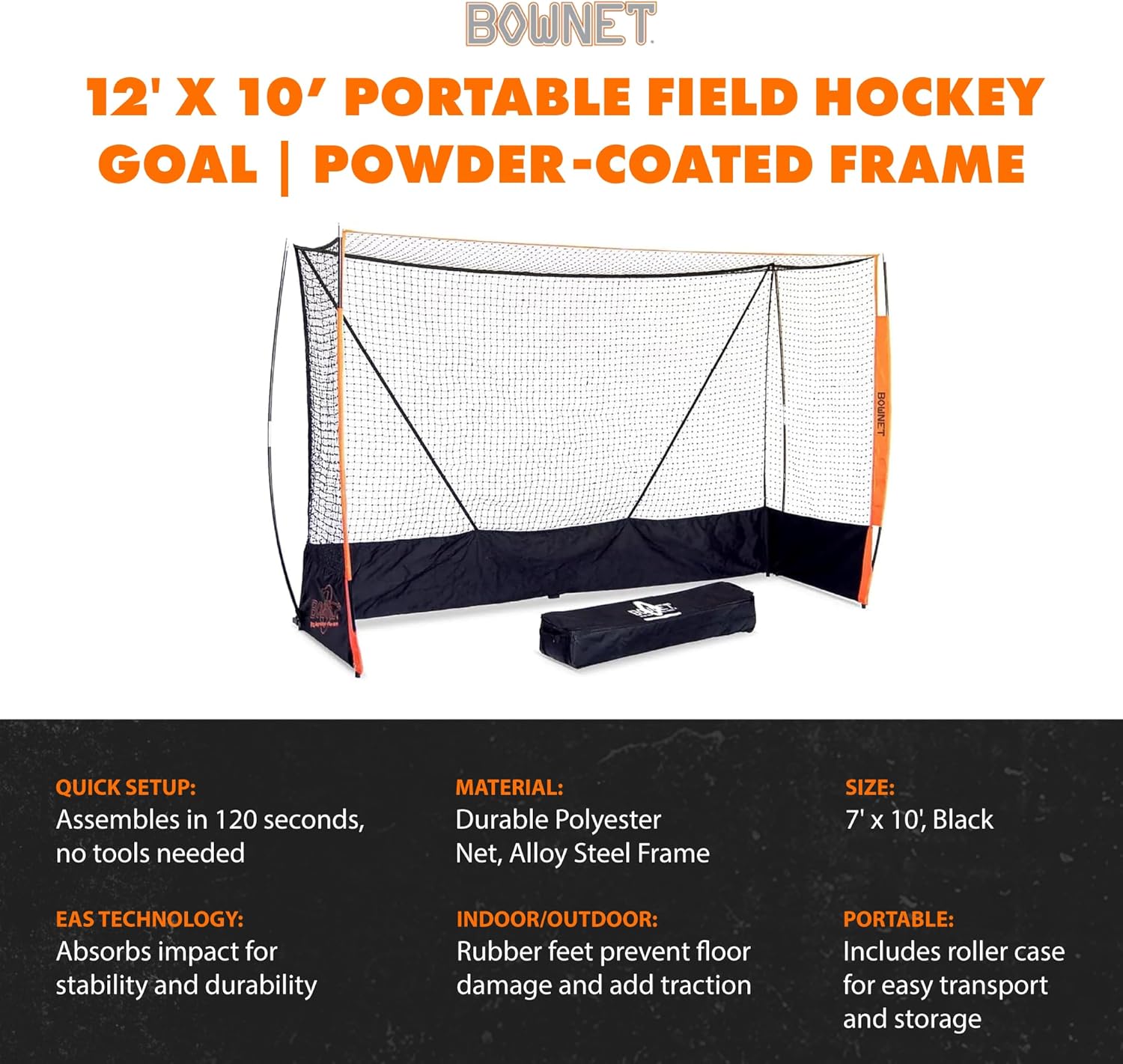 Foldable Hockey Net - Indoor and Outdoor Hockey Nets for Adults with Roller Bag (12' x 7’ Frame and Net)